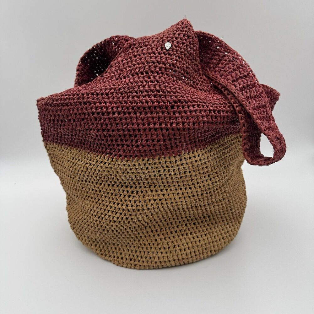 VTG Helen Kaminski Australia Raffia Crochet Hobo Tote Bag Natural Straw Beach